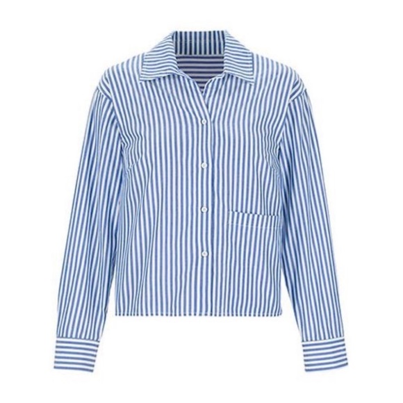 CAbi 6085 Prep School Blue Stripe Button Up Shirt Size XS EUC! - Picture 3 of 13